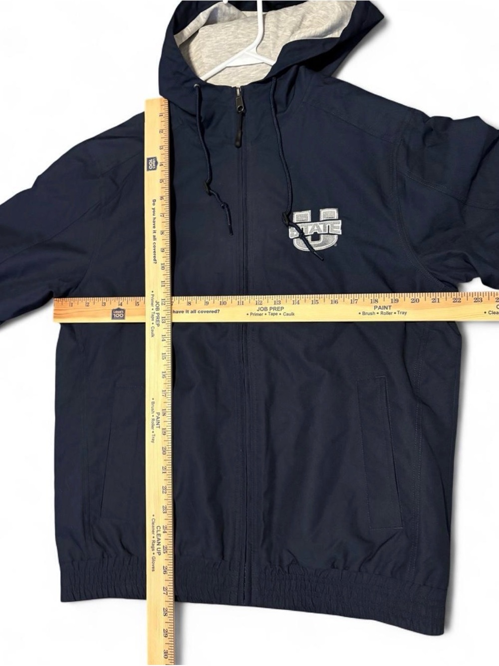 Champion Navy Hooded Windbreaker with Utah State Patch - Picture 7 of 8